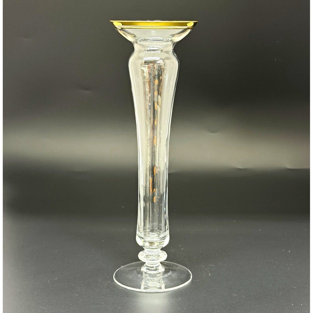 Mikasa VTG Jamestown Gold Trim 10.25” Bud Vase Blown Glass Austria